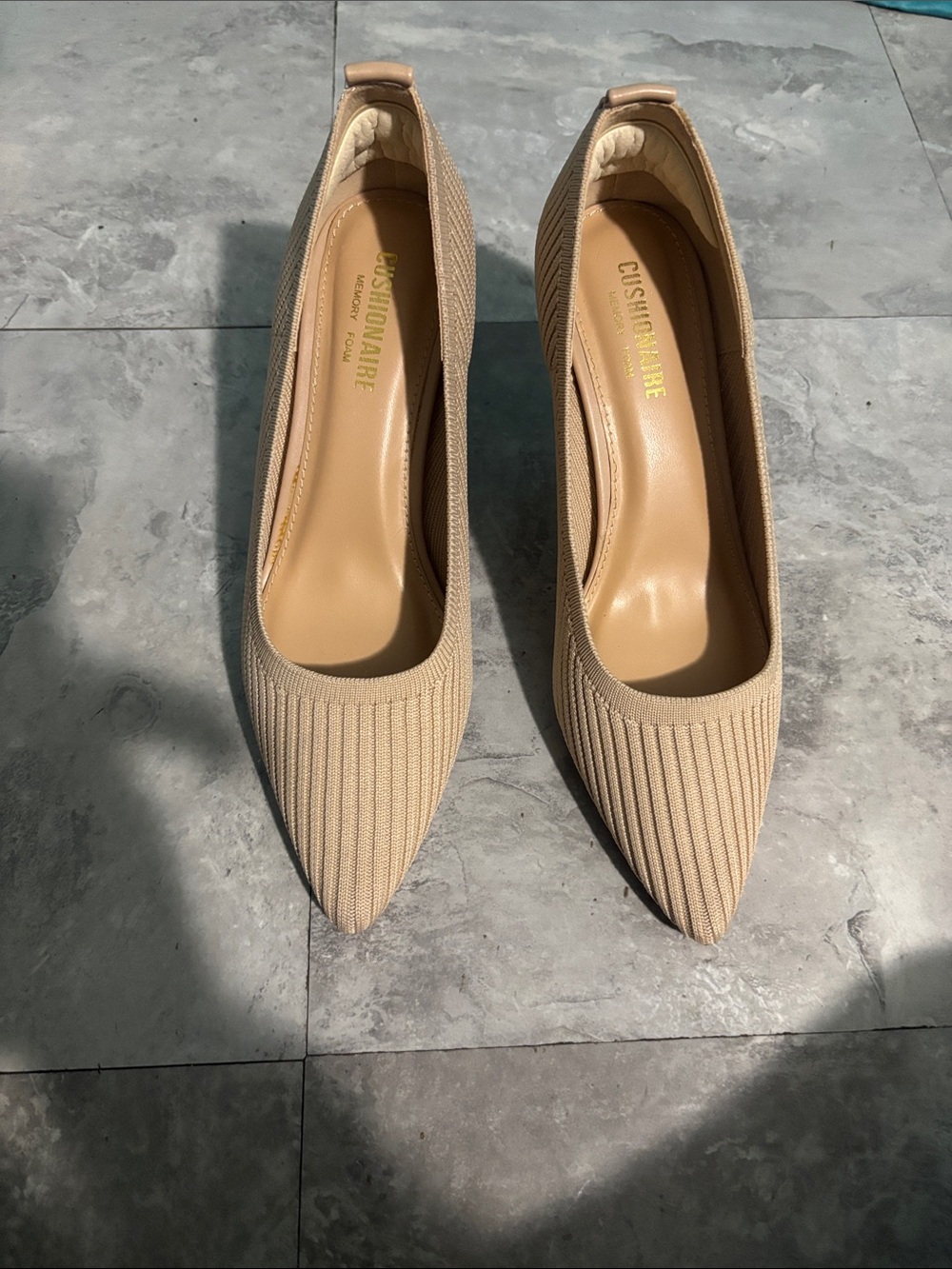 Cushionaire Women's Ribbed Beige Pointed-Toe Heels